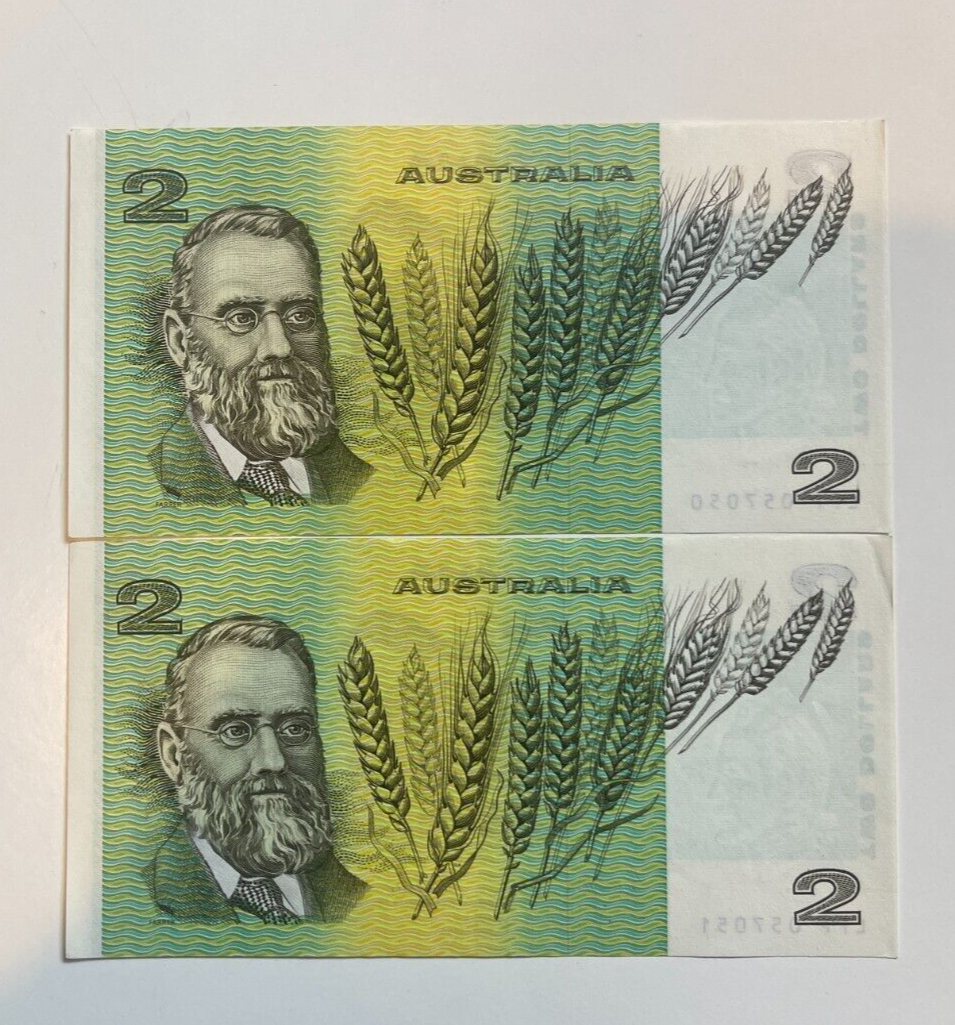 Australia $2 Two Dollar  - - CONSECUTIVE NOTES Consecutive Serials UNC Bundle