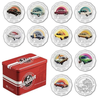 2016 Heritage Holden 12 x 50c UNC Coins Collection - Complete Set in Tin Case