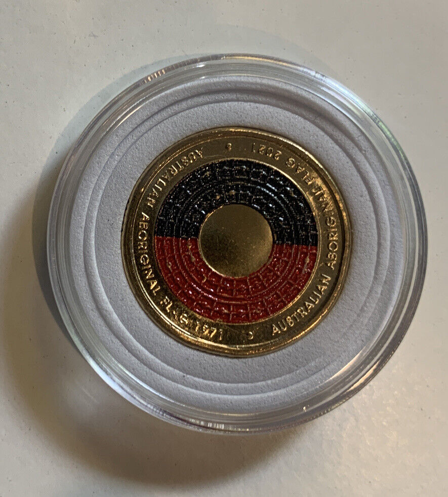 2021 $2 Aboriginal Flag UNC Two Dollar Coloured Coin + 2021 Indigenous Military