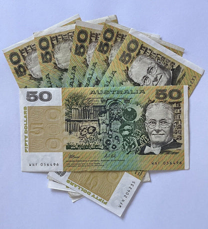 Australian $20 Twenty & $50 Fifty Dollar Paper Banknotes ONE OF EACH Circ Pair