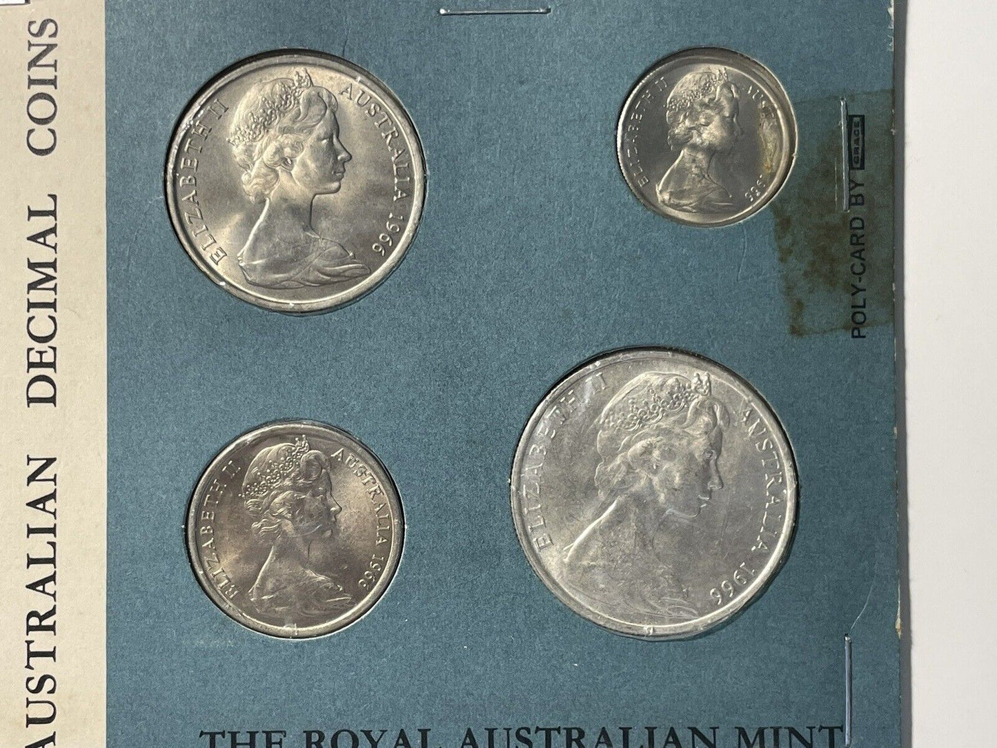 1966 Royal Australian Mint First Decimal Mint Set Round 50c Fifty Cent Card UNC