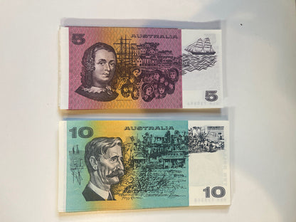 Australia $5 Five & $10 Ten Dollar  NOTES - - ONE OF EACH NOTE Circulated