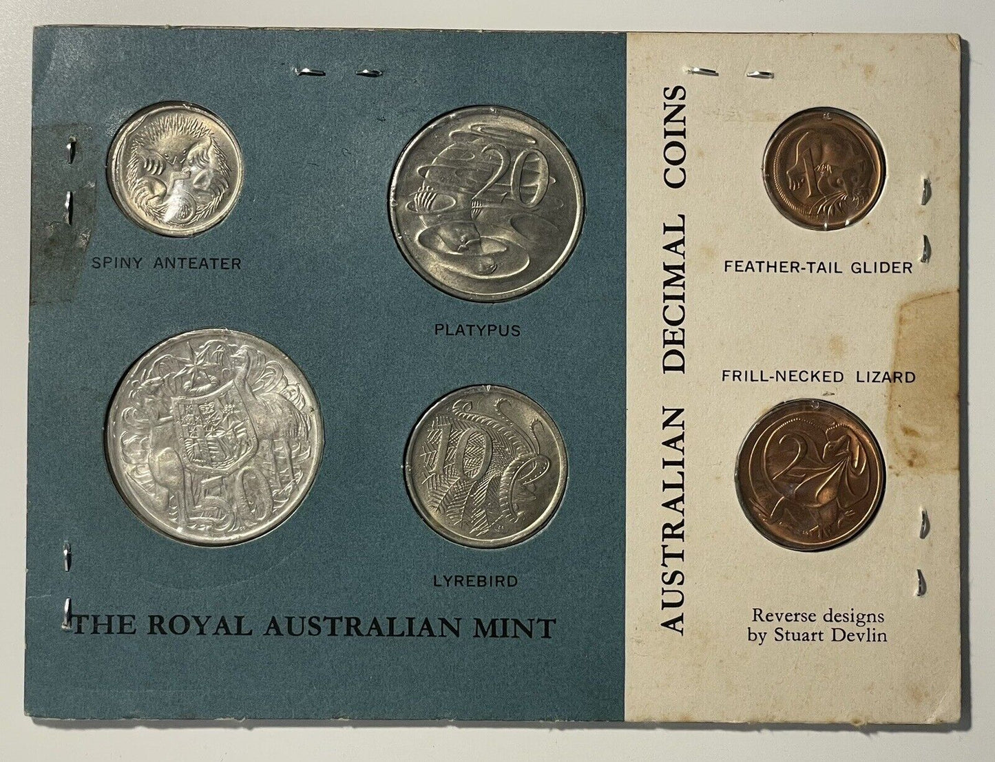 1966 Royal Australian Mint First Decimal Mint Set Round 50c Fifty Cent Card UNC