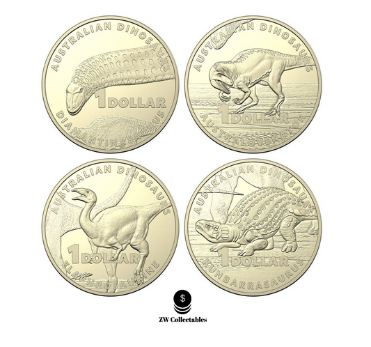 2022 DINO HUNT $1 Dinosaur Coins.Complete Set Of 4 UNC coins From RAM mint