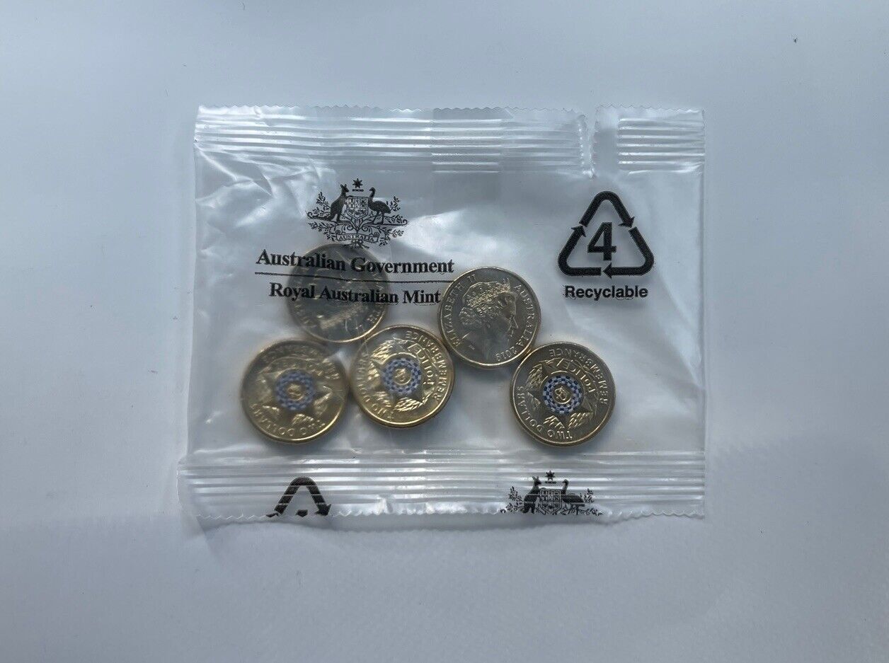 NEW UNC 2019 $2 Police RAM MINT BAG TWO DOLLAR COIN  (5 COINS)