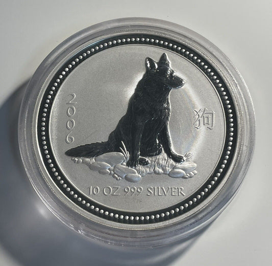 Australia 2006 $10 Year Of Dog Series I Lunar 10oz Fine Silver 999 Perth Mint