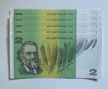 Australia $2 Two Dollar  - - CONSECUTIVE NOTES Consecutive Serials UNC Bundle