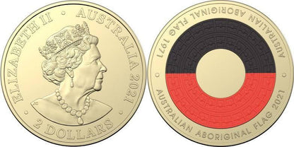 2021 $2 Aboriginal Flag UNC Two Dollar Coloured Coin + 2021 Aboriginal Elder