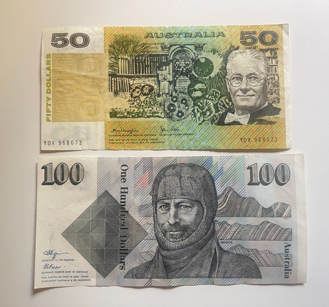 Australian $50 Fifty & $100 Hundred Dollar Paper Banknotes ONE OF EACH Circ