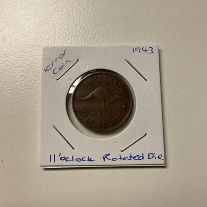 Australia 1943 Melbourne Half Penny Rotation Error