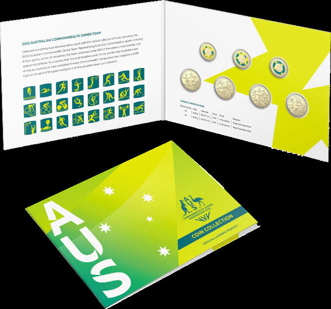 Australia 2022 Commonwealth Games Team - $1 & $2 UNC 7 Coin in Collection Folder