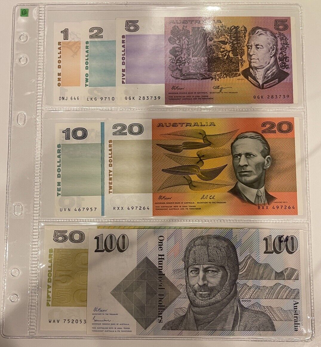 Australia banknotes $1, $2, $5, $10, $20, $50 & $100 - UNCIRCULATED UNC