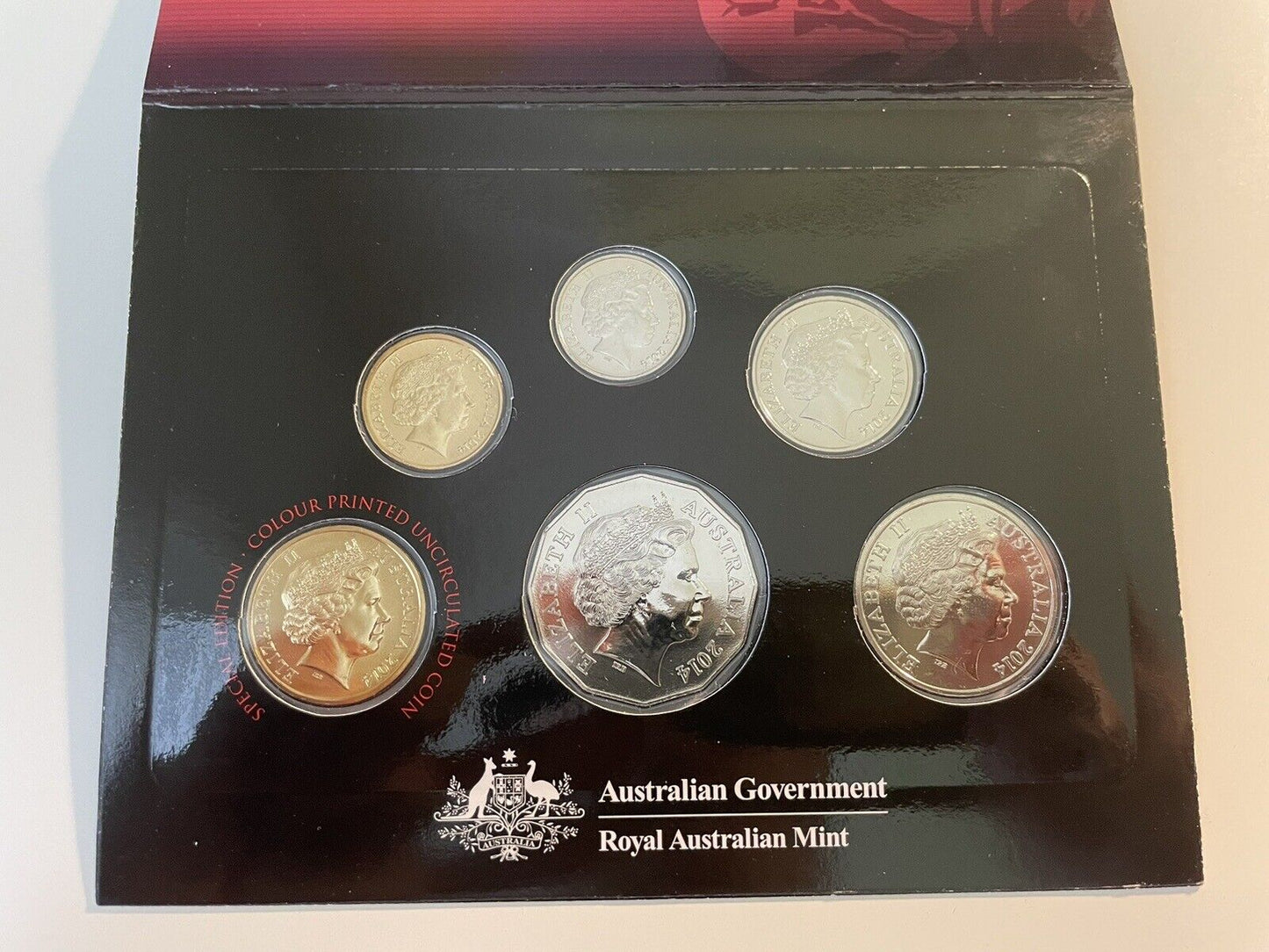 2014 Australian Six Coin RAM Uncirculated Set - Coloured $1 Coin Scarce