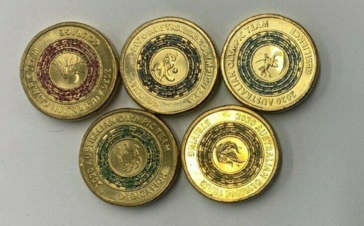 2020 Tokyo Olympic Coloured $2 Dollar 5 Coins Set - Circulated