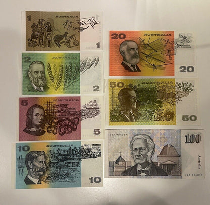 Australia banknotes $1, $2, $5, $10, $20, $50 & $100 - UNCIRCULATED UNC