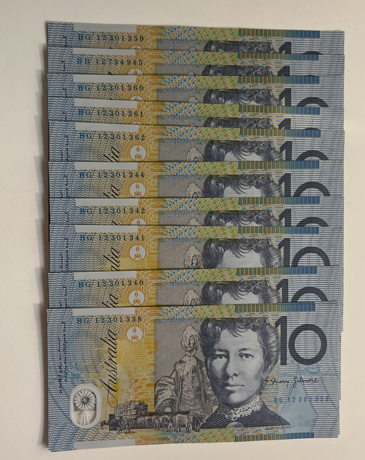 2012 Australia ‘B’ Prefix $10 dollar notes UNC from RBA Bundle