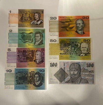 Australia banknotes $1, $2, $5, $10, $20, $50 & $100 - UNCIRCULATED UNC