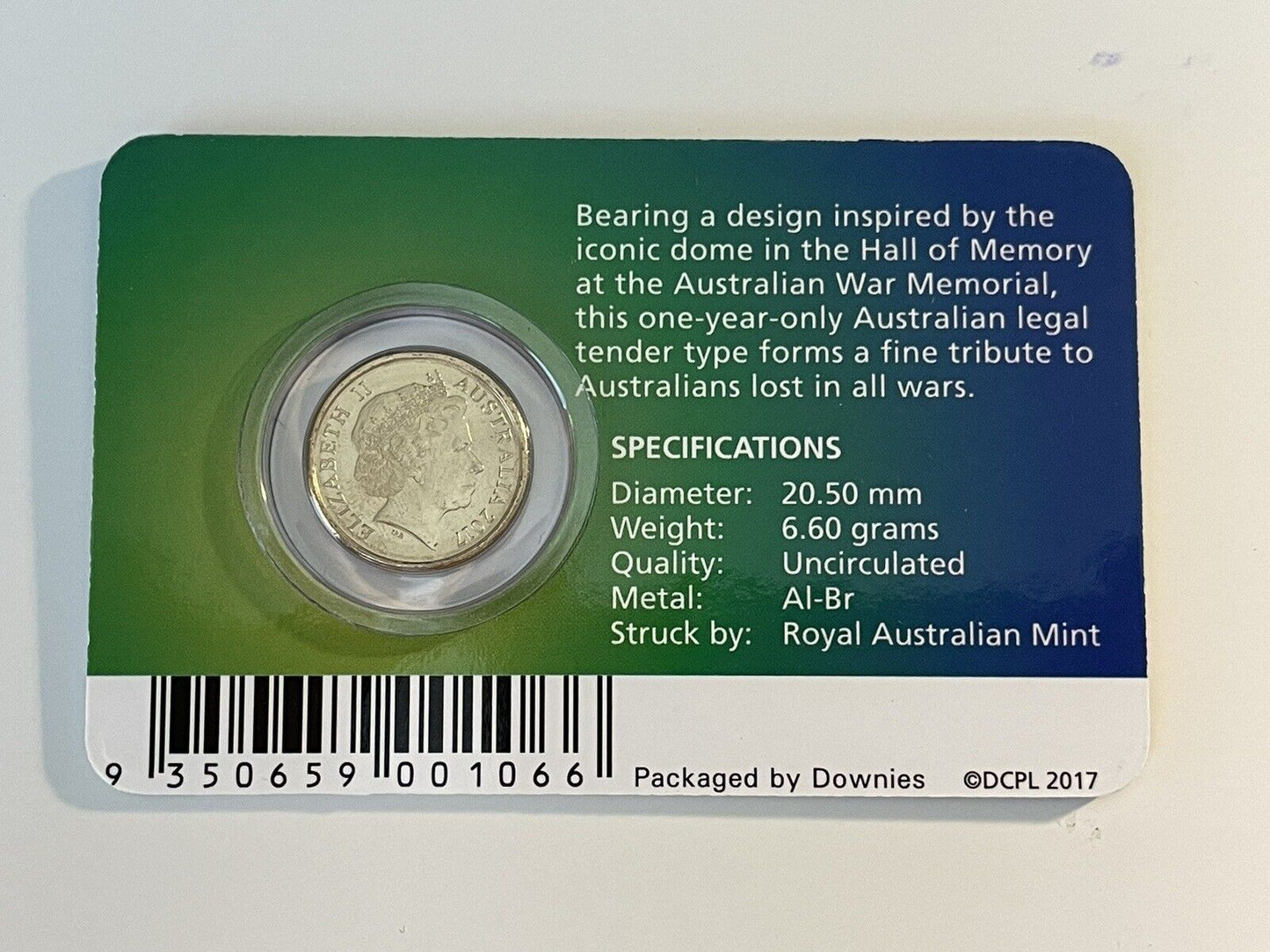 Australia 2017 $2 Let’s We Forget Mosaic Downies Card UNC Coloured Coin