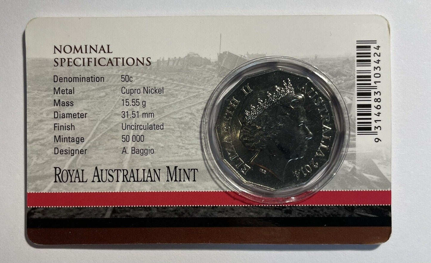 Australia 2014 50 Fifty cents Red Poppy Western Front Coin RAM Card Scarce