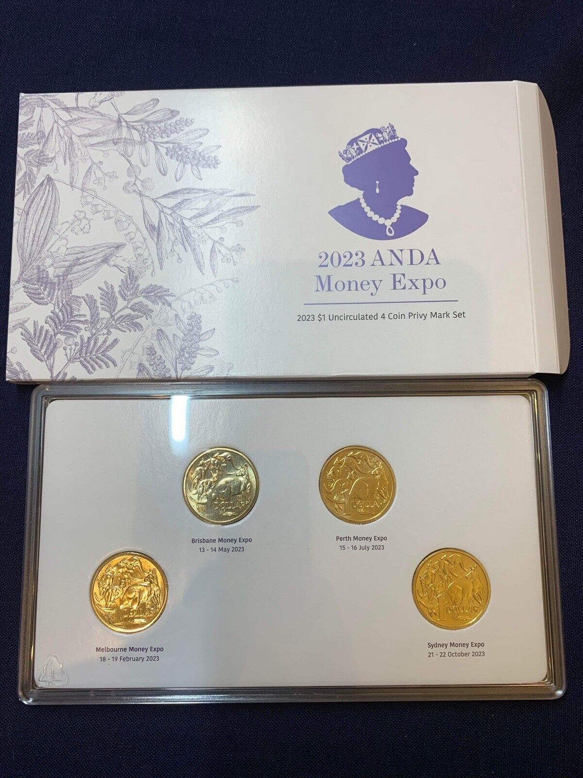 IN HAND 2023 ANDA Sydney Money Expo 4 x $1 Coin Set MOR Mob of Roos + QEII