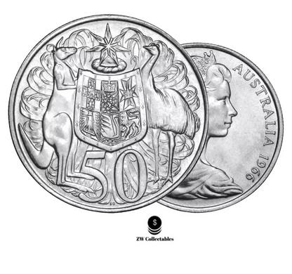 Australia 1966 Round 50c Fifty Cents 80% Silver a/UNC