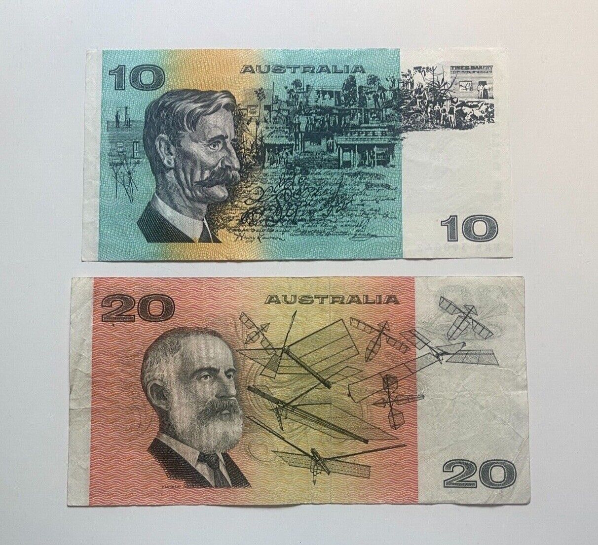 Australian $10 Ten & $20 Twenty Dollar Paper ONE OF EACH Circ Pair