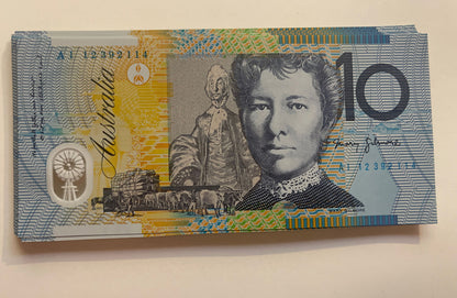 2012 Australia ‘A’ Prefix $10 dollar notes UNC from RBA Bundle AI