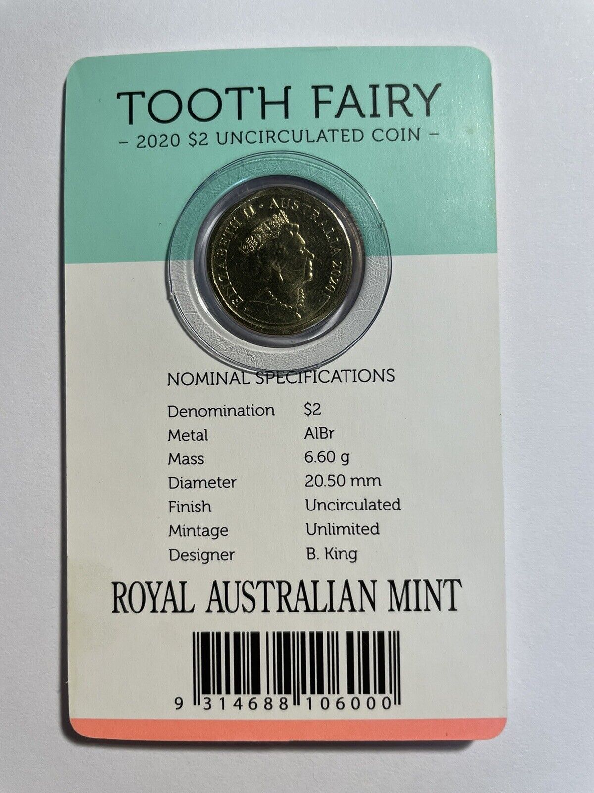 Australia 2020 $2 Two Dollars Tooth Fairy Coin RAM Card UNC Rare