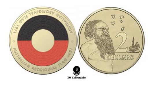 2021 $2 Aboriginal Flag UNC Two Dollar Coloured Coin + 2021 Aboriginal Elder