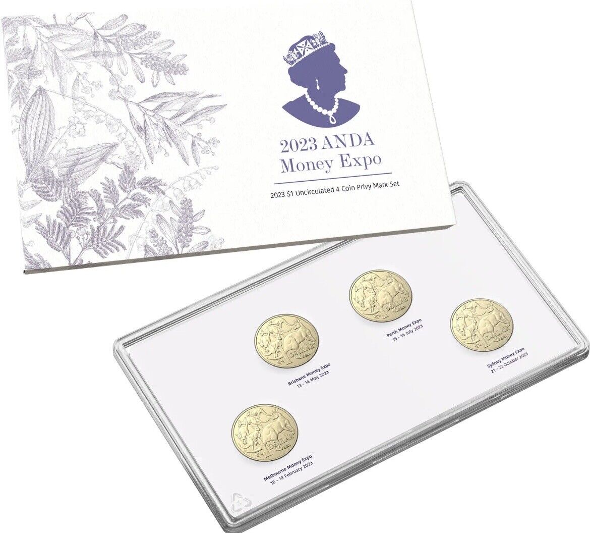 IN HAND 2023 ANDA Sydney Money Expo 4 x $1 Coin Set MOR Mob of Roos + QEII