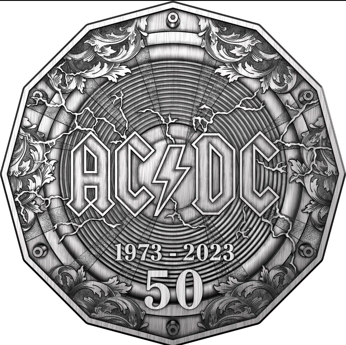 2023 AUSTRALIA 50TH ANNIVERSARY OF AC/DC 50c CENTS SILVER ANTIQUE COIN IN CASE