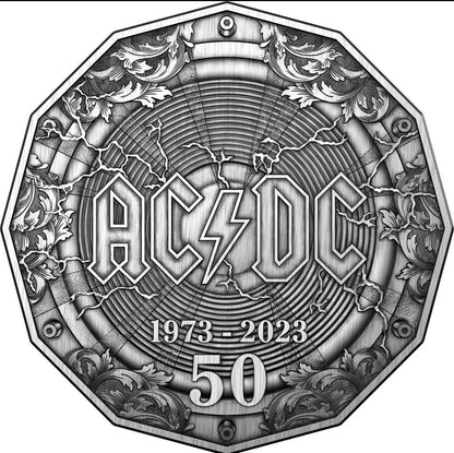 2023 AUSTRALIA 50TH ANNIVERSARY OF AC/DC 50c CENTS SILVER ANTIQUE COIN IN CASE