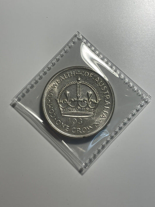 UNC Australia 1937 Silver One Crown George V Scarce Full Orb Natural Lustre