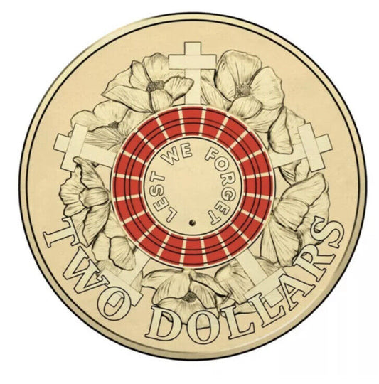 2015 $2 Two Dollar Anzac Remembrance Red Lest We Forget Coin