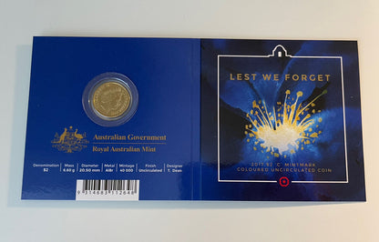 2017 ANZAC Lest We Forget Mosaic C Mint Mark $2 Coin Ram Card Unfolded Scarce